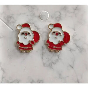 Holiday Earrings Christmas Santa Clause Studs Enamel Gold Plated